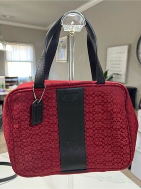 Vintage Coach Soho Signature Red Canvas Cosmetic Travel Case Toiletry Bag *